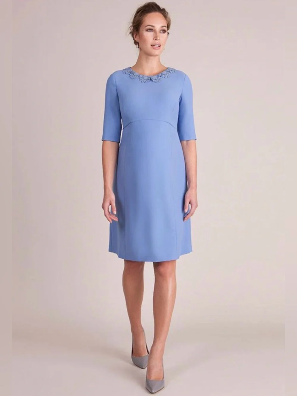 New NWT LUXE by Seraphine Juliet Crochet Collar Maternity Dress Cornflower
